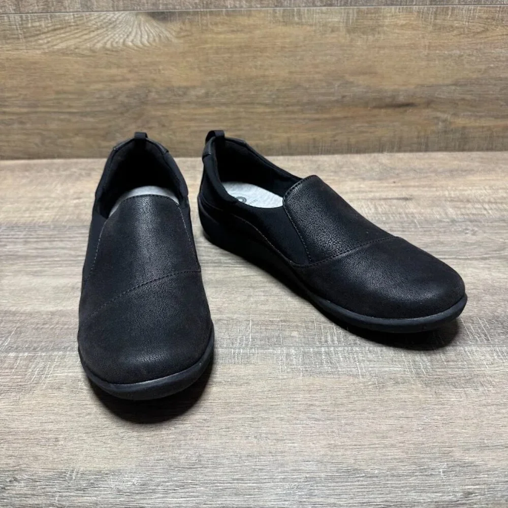 Clarks Cloudsteppers Sillian Paz Black Textile Slip On Loafers Women's Size 10